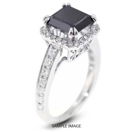18k White Gold Vintage Style Engagement Ring with Halo with 3.92 Total Carat Black Princess Diamond