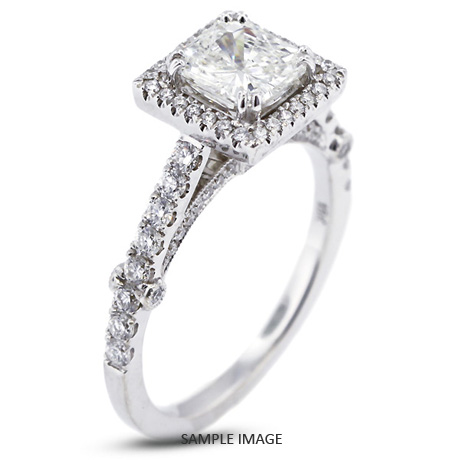 18k White Gold Engagement Ring with Milgrains with 1.66 Total Carat F-SI1 Square Radiant Diamond