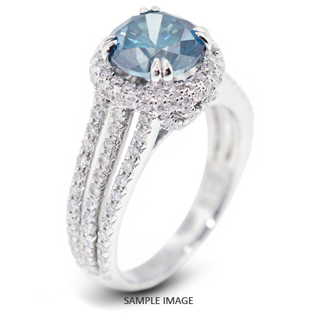 18k White Gold Split Shank Engagement Ring with 2.20 Total Carat Blue-SI3 Round Diamond
