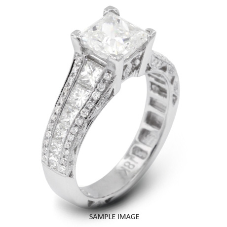 18k White Gold Three-Diamonds Row Engagement Ring with 2.81 Total Carat F-VS1 Princess Diamond