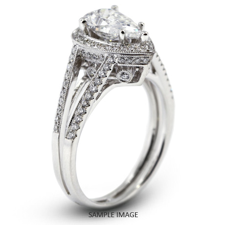 18k White Gold Vintage Style Engagement Ring with Halo with 2.36 Total Carat D-VS2 Pear Diamond