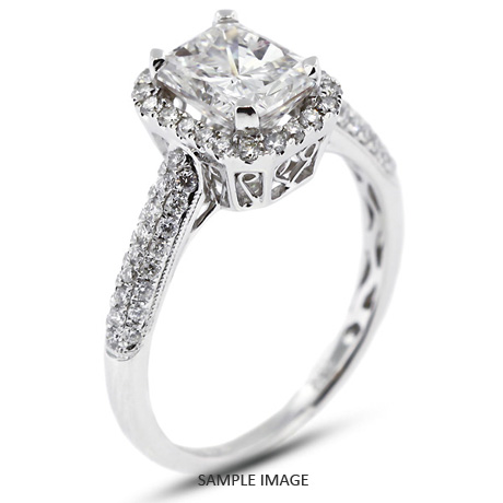 18k White Gold Three-Diamonds Row Engagement Ring with 1.58 Total Carat K-SI2 Rectangular Radiant Diamond