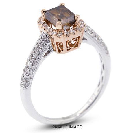 18k Pink Gold#White Gold Three-Diamonds Row Engagement Ring with 1.66 Total Carat Brown-SI2 Emerald Diamond