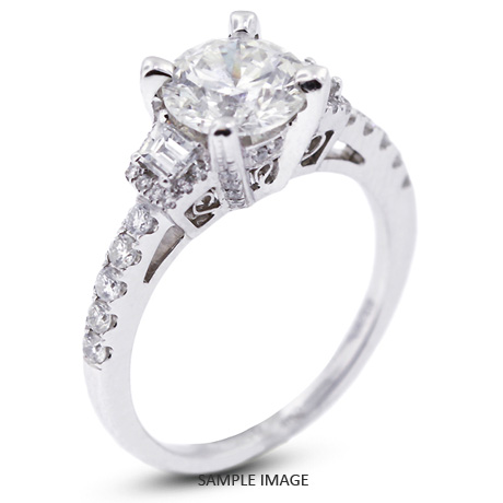 18k White Gold Three-Stone Engagement Ring with 2.26 Total Carat D-SI2 Round Diamond