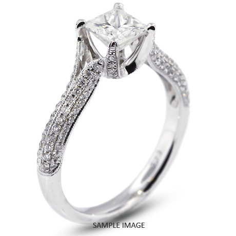 18k White Gold Four-Diamonds Row Engagement Ring with 1.61 Total Carat I-SI2 Princess Diamond