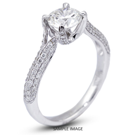 18k White Gold Four-Diamonds Row Engagement Ring with 1.60 Total Carat J-SI2 Round Diamond