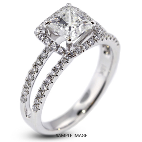 18k White Gold Split Shank Engagement Ring with 2.16 Total Carat H-VS2 Princess Diamond