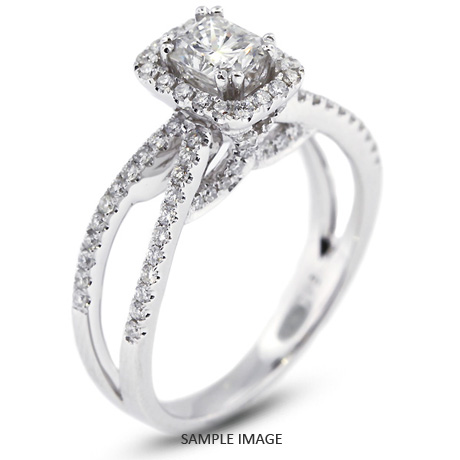 18k White Gold Split Shank Engagement Ring with 1.61 Total Carat J-SI2 Rectangular Radiant Diamond