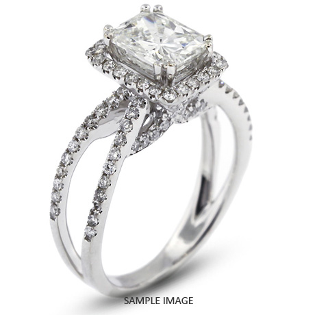 18k White Gold Split Shank Engagement Ring with 2.36 Total Carat E-SI1 Rectangular Radiant Diamond