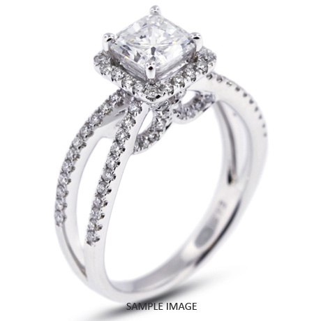18k White Gold Split Shank Engagement Ring with 2.22 Total Carat G-SI2 Square Cushion Diamond