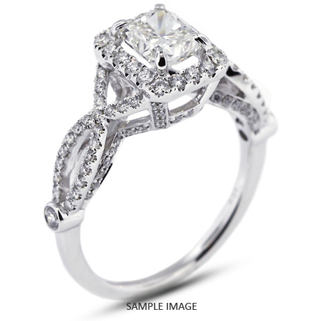18k White Gold Split Twist Shank Engagement Ring with 2.30 Total Carat H-SI2 Rectangular Radiant Diamond