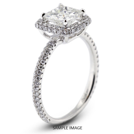 18k White Gold Two-Diamonds Row Engagement Ring with 2.27 Total Carat E-SI1 Princess Diamond