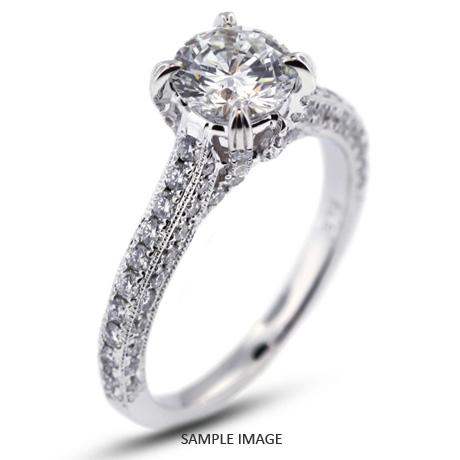 18k White Gold Engagement Ring with Milgrains with 3.03 Total Carat F-VS2 Round Diamond