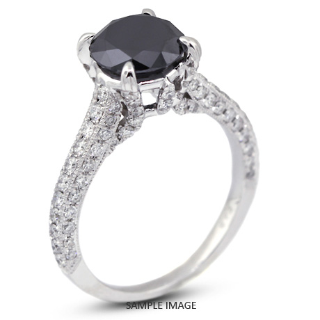 18k White Gold Engagement Ring with Milgrains with 2.03 Total Carat Black Round Diamond