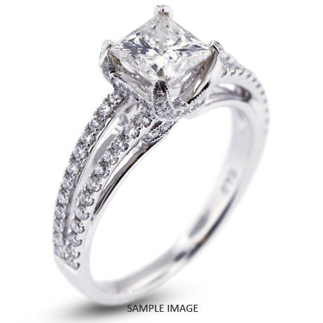 18k White Gold Split Shank Engagement Ring with 2.78 Total Carat H-SI2 Princess Diamond