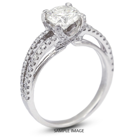 18k White Gold Split Shank Engagement Ring with 1.75 Total Carat F-VS2 Round Diamond