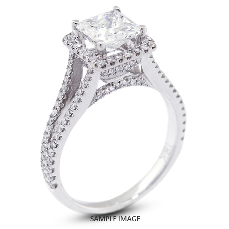18k White Gold Split Shank Engagement Ring with 1.65 Total Carat J-SI1 Princess Diamond