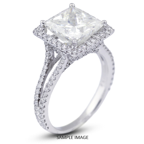 18k White Gold Split Shank Engagement Ring with 4.10 Total Carat H-SI3 Princess Diamond
