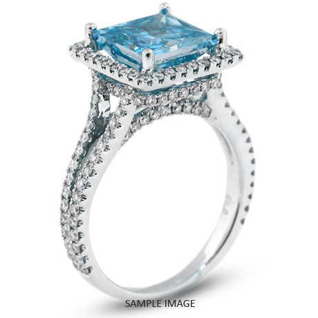 18k White Gold Split Shank Engagement Ring with 2.59 Total Carat Blue-VS2 Princess Diamond