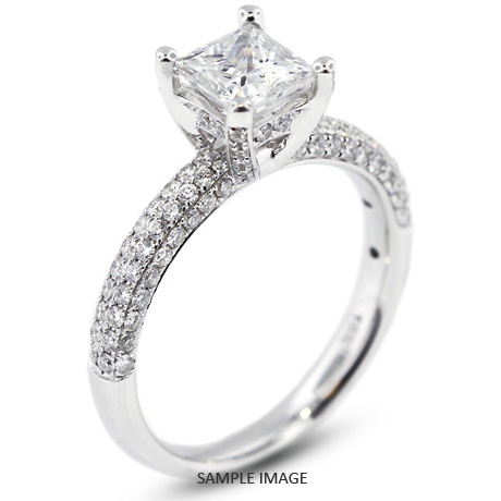 18k White Gold Four-Diamonds Row Engagement Ring with 1.82 Total Carat E-SI2 Square Radiant Diamond