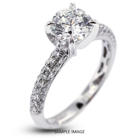 18k White Gold Three-Diamonds Row Engagement Ring with 2.99 Total Carat G-I1 Round Diamond