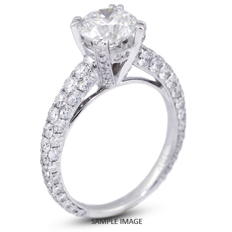 18k White Gold Three-Diamonds Row Engagement Ring with 4.10 Total Carat G-VS2 Round Diamond
