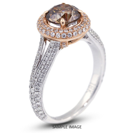 18k Pink Gold#White Gold Split Shank Engagement Ring with 2.17 Total Carat Brown-VS2 Round Diamond