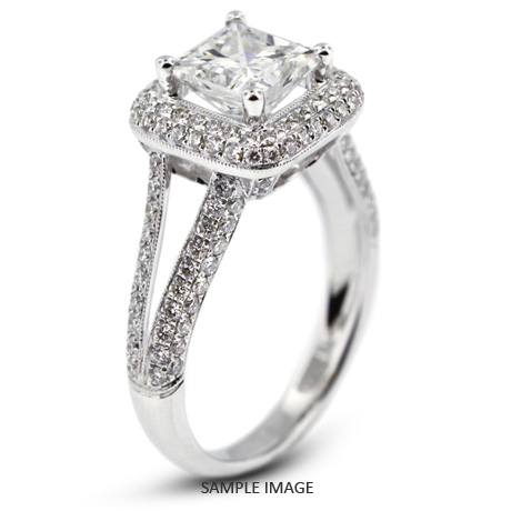 18k White Gold Split Shank Engagement Ring with 2.16 Total Carat K-SI2 Princess Diamond