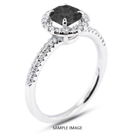 18k White Gold Two-Diamonds Row Engagement Ring with 1.30 Total Carat Black Round Diamond