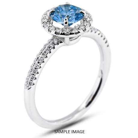 18k White Gold Two-Diamonds Row Engagement Ring with 0.99 Total Carat Blue-SI2 Round Diamond