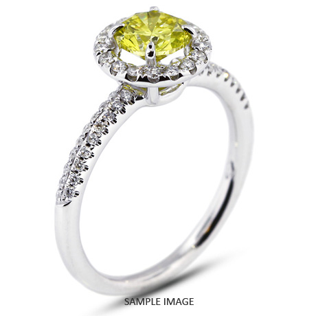 18k White Gold Two-Diamonds Row Engagement Ring with 0.92 Total Carat Yellow-SI3 Round Diamond