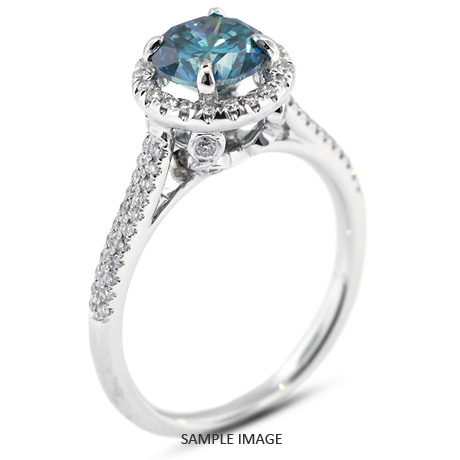 18k White Gold Two-Diamonds Row Engagement Ring with 1.28 Total Carat Blue-SI3 Round Diamond