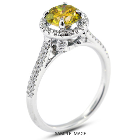 18k White Gold Two-Diamonds Row Engagement Ring with 1.26 Total Carat Yellow-SI3 Round Diamond