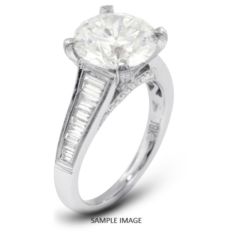 18k White Gold Engagement Ring with Milgrains with 4.32 Total Carat F-VS2 Round Diamond