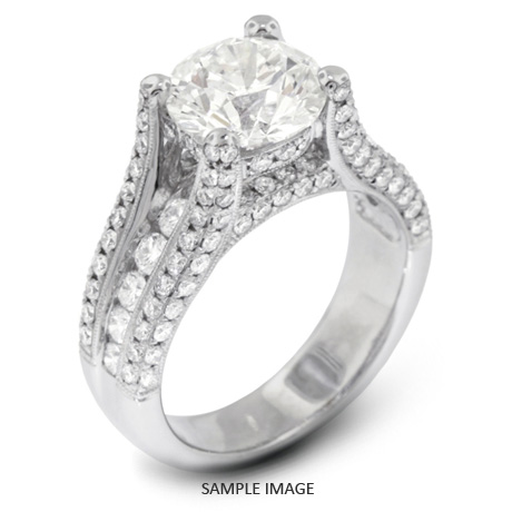 18k White Gold Engagement Ring with Milgrains with 4.22 Total Carat G-VS2 Round Diamond