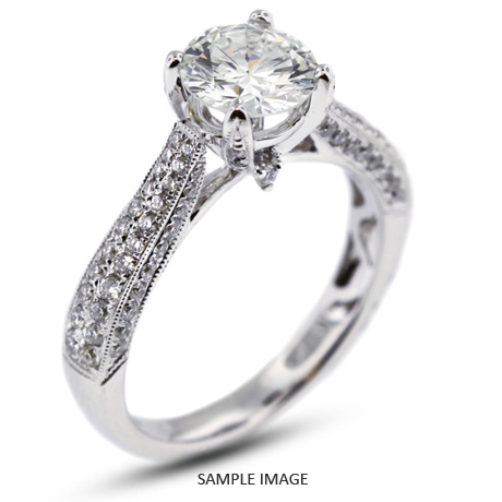 18k White Gold Two-Diamonds Row Engagement Ring with 1.69 Total Carat J-VS2 Round Diamond