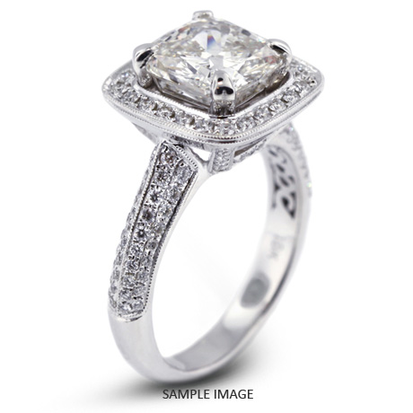 18k White Gold Four-Diamonds Row Engagement Ring with 2.98 Total Carat K-SI2 Square Radiant Diamond