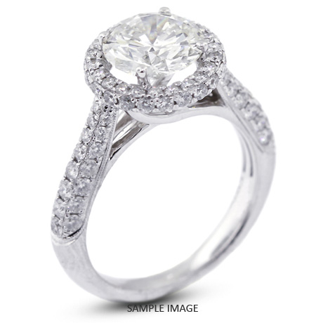 18k White Gold Three-Diamonds Row Engagement Ring with 3.58 Total Carat K-VS2 Round Diamond