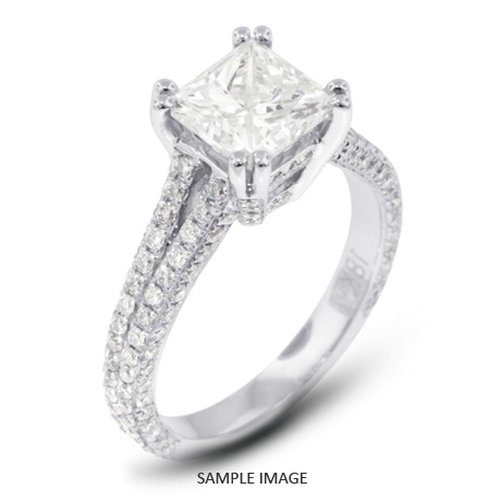 18k White Gold Split Shank Engagement Ring with 4.29 Total Carat G-SI2 Square Radiant Diamond