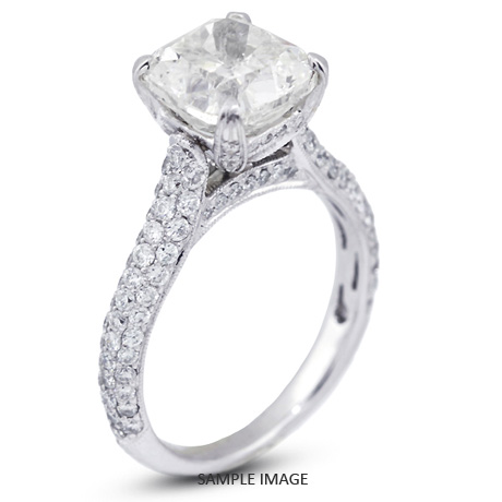 18k White Gold Three-Diamonds Row Engagement Ring with 3.71 Total Carat I-SI2 Square Cushion Diamond