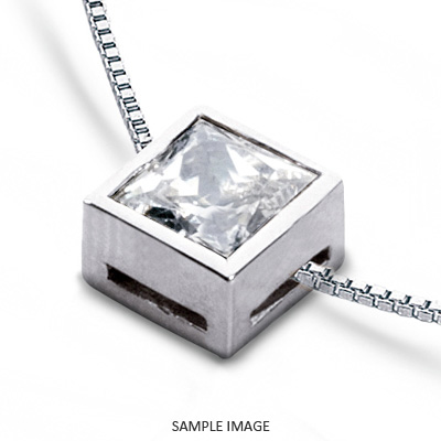 14k White Gold Solitaire Cubic Zirconia Pendant Necklace - Round Bezel Setting, New With Tags