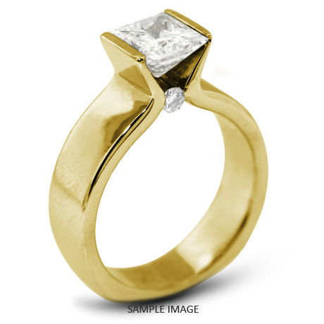 18k Yellow Gold Tension Style Solitaire Ring with 2.80 Carat G-VS2 Princess Diamond