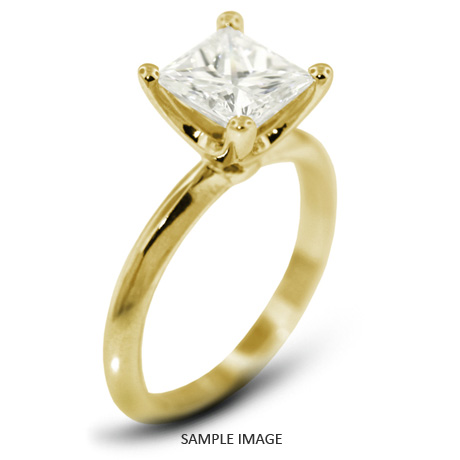 18k Yellow Gold Classic Style Solitaire Ring with 1.57 Carat F-SI2 Princess Diamond