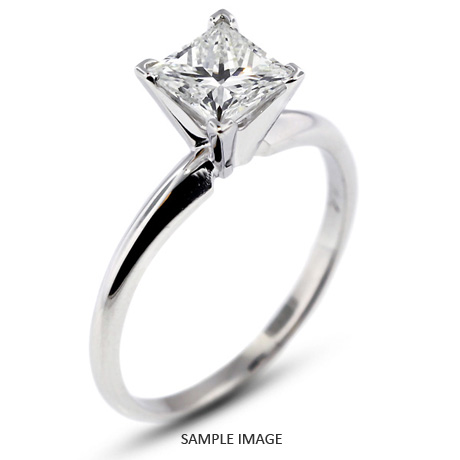 18k White Gold Classic Style Solitaire Ring with 0.51 Carat D-VS1 Princess Diamond
