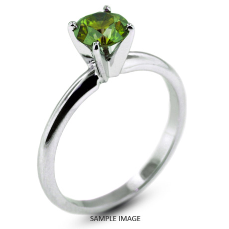 14k White Gold Classic Style Solitaire Ring with 1.20 Carat Green-SI1 Round Diamond