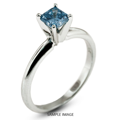 14k White Gold Classic Style Solitaire Ring with 0.74 Carat Blue-SI2 Square Radiant Diamond