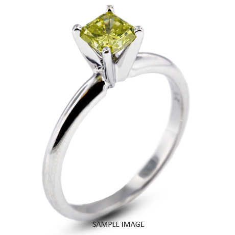 14k White Gold Classic Style Solitaire Ring with 1.03 Carat Yellow-SI3 Square Radiant Diamond