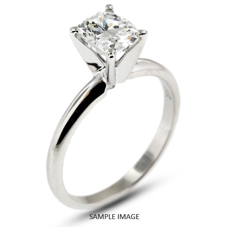 18k White Gold Classic Style Solitaire Ring with 1.52 Carat H-SI3 Rectangular Cushion Diamond