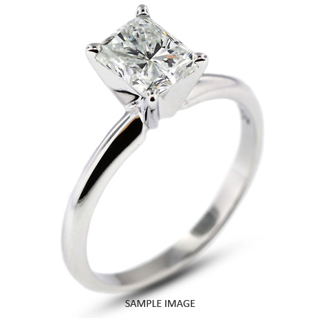 18k White Gold Classic Style Solitaire Ring with 1.04 Carat H-SI1 Rectangular Princess Diamond