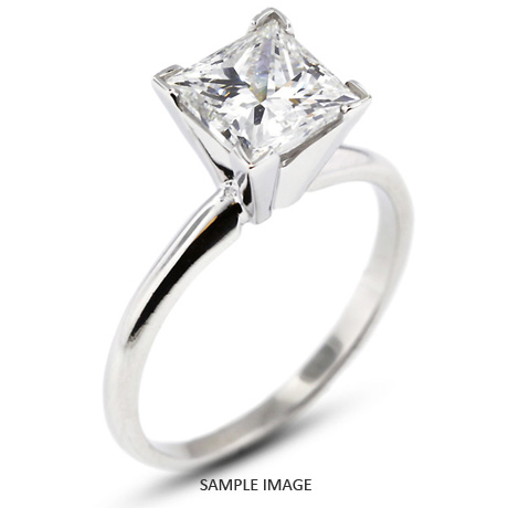 14k White Gold Classic Style Solitaire Ring with 1.53 Carat D-VS2 Princess Diamond